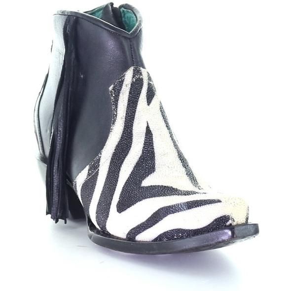 Corral Stingray Zebra Print Fringe Bootie