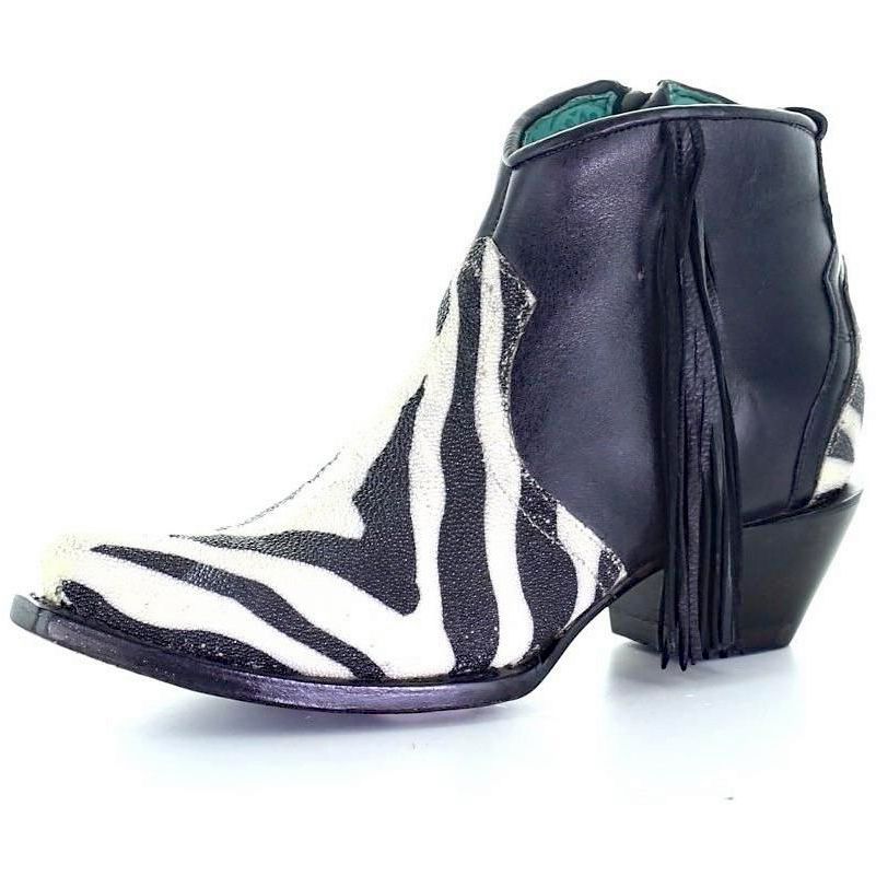 Corral Stingray Zebra Print Fringe Bootie