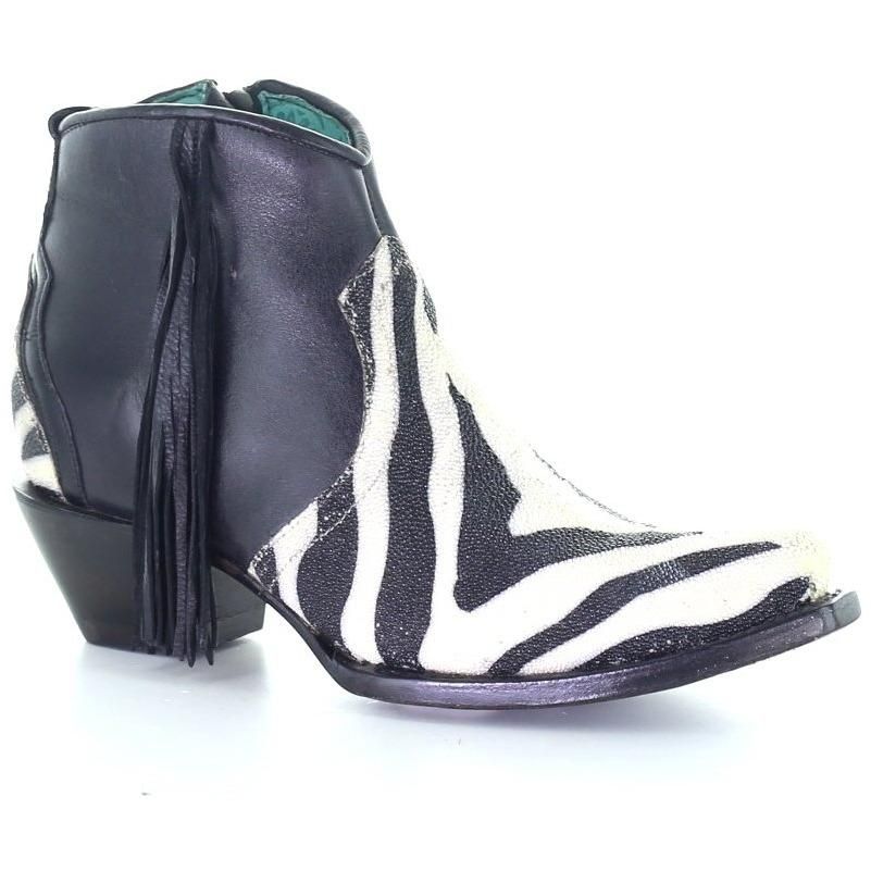 Corral Stingray Zebra Print Fringe Bootie