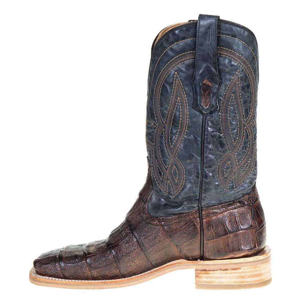 Men's Brown And Blue Caiman Embroidery Square Toe Boot By Corral A4057