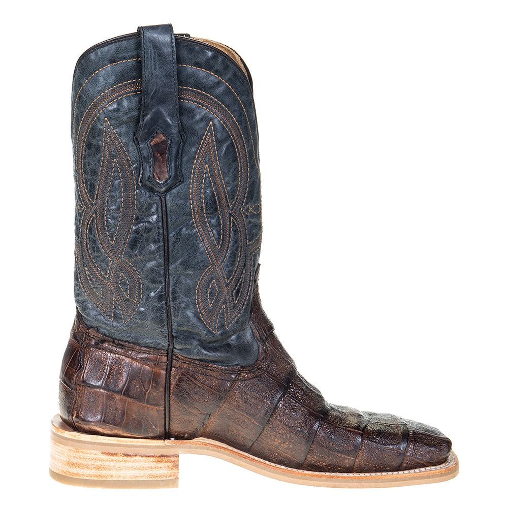 Men's Brown And Blue Caiman Embroidery Square Toe Boot By Corral A4057