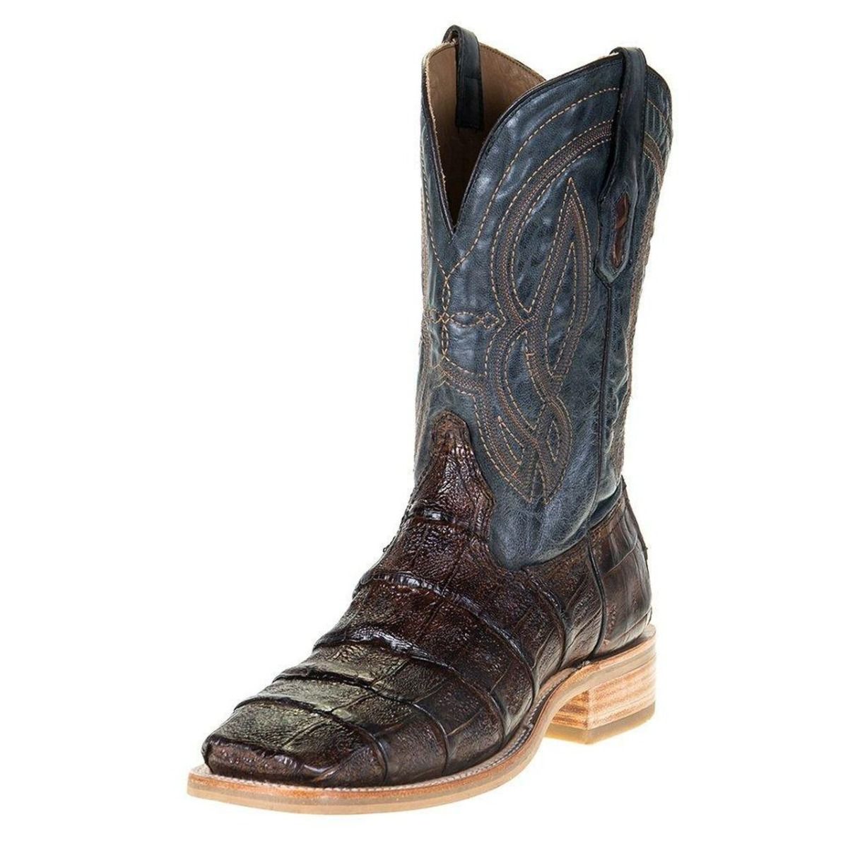 Men's Brown And Blue Caiman Embroidery Square Toe Boot By Corral A4057