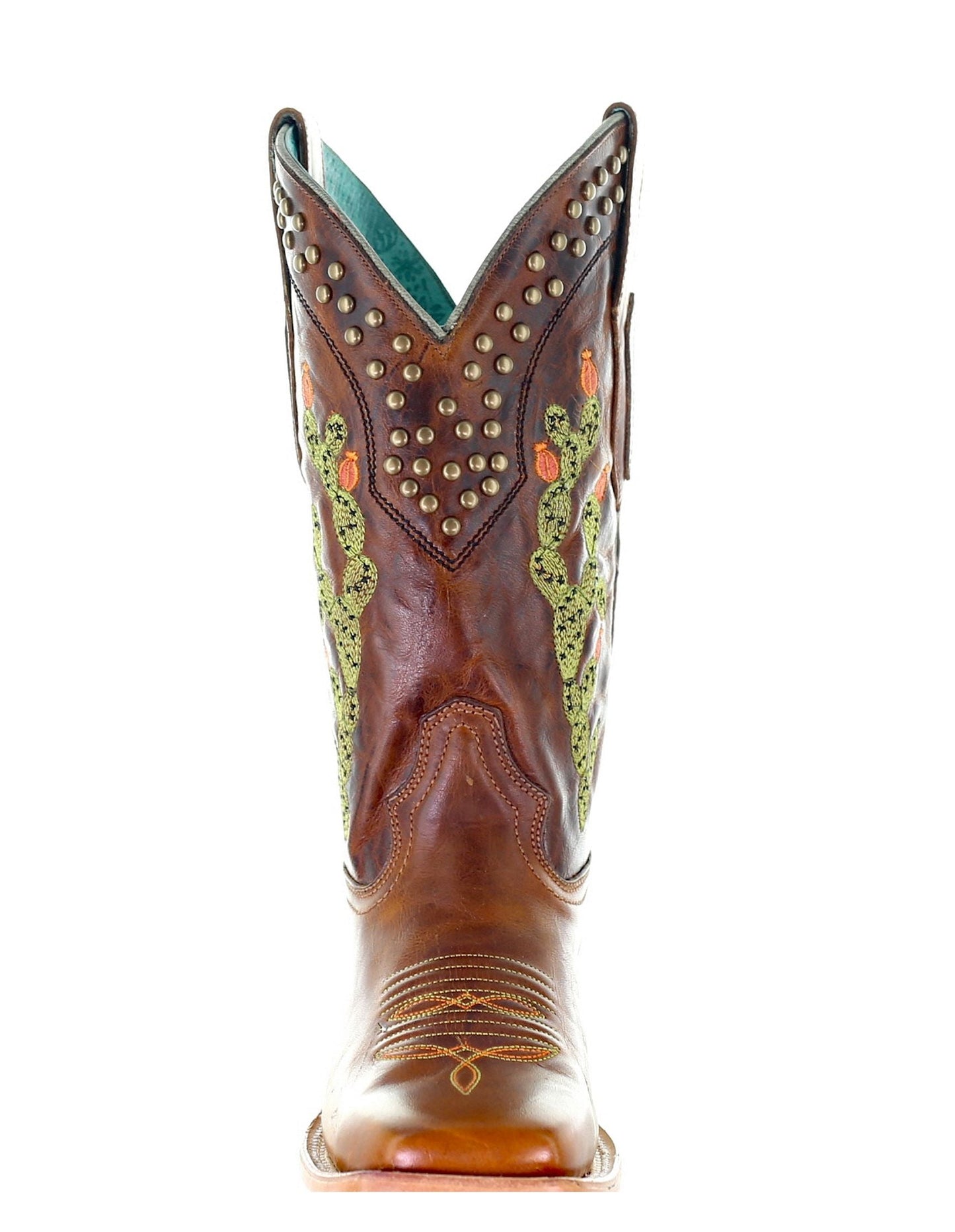 Corral Brown Cactus Inlay and Embroidered with Studs Square Toe Boots