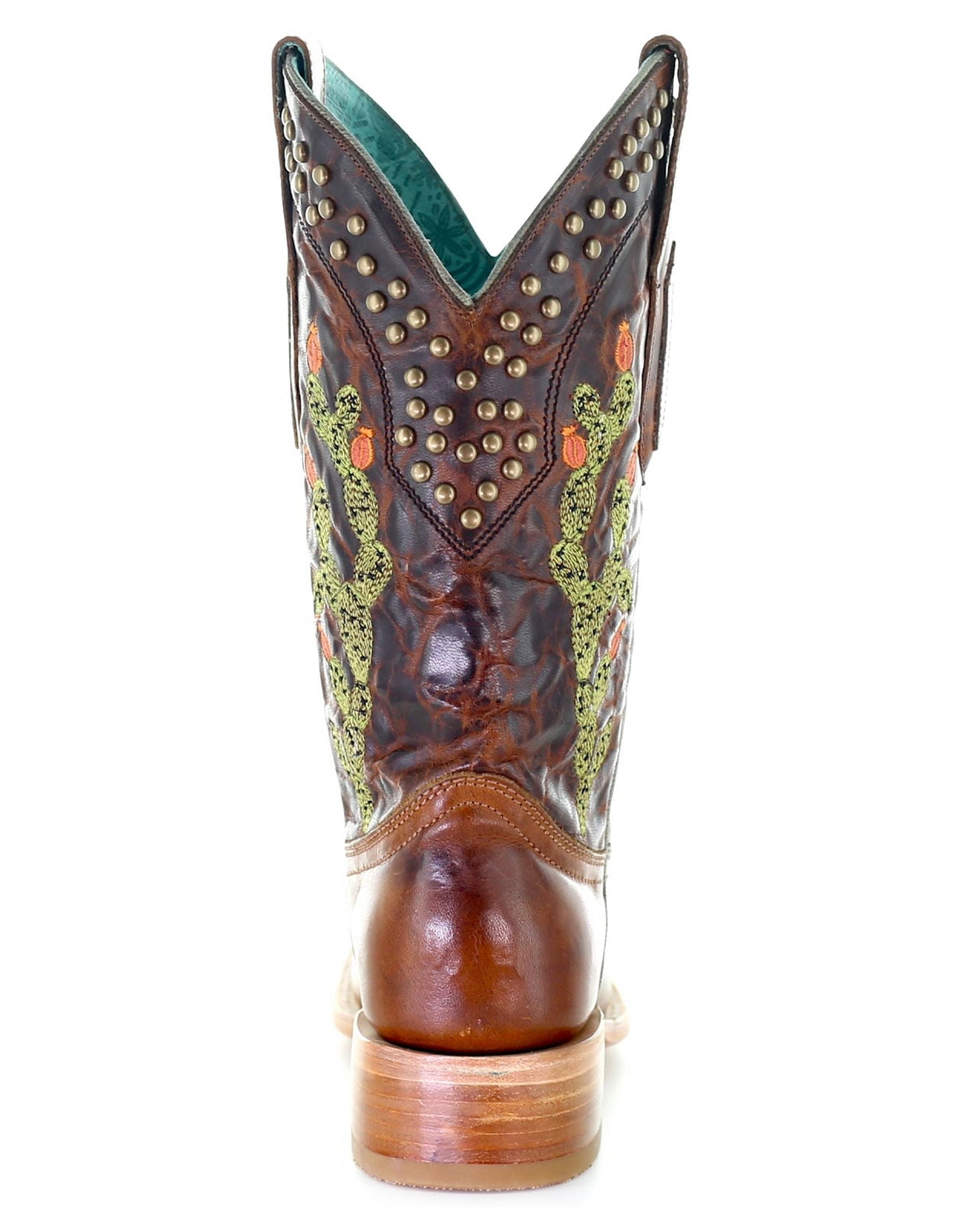 Corral Brown Cactus Inlay and Embroidered with Studs Square Toe Boots