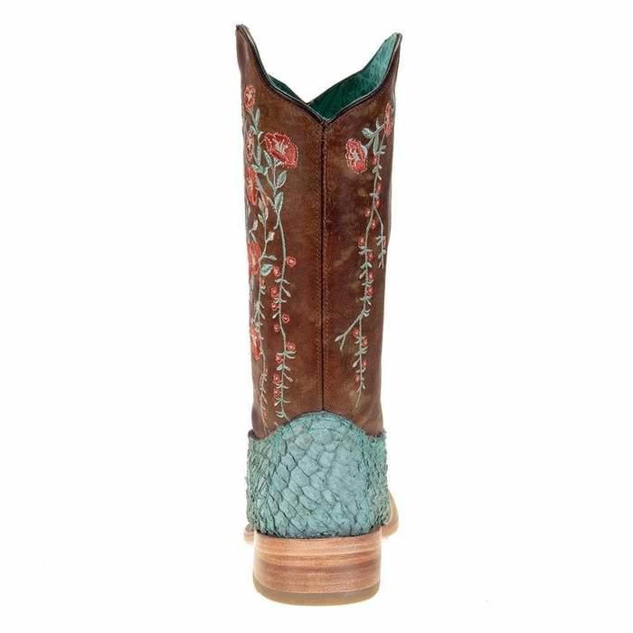 Corral Turquoise and Tan Fish Boots with Brown Floral Top A4061