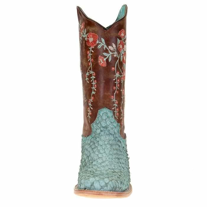 Corral Turquoise and Tan Fish Boots with Brown Floral Top A4061