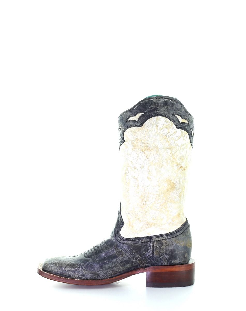 Corral Black and White Retro Bucking Bronc Square Toe Boots