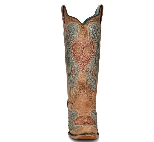 Women's Sand with Heart & Wings Snip Toe Cowboy Boots