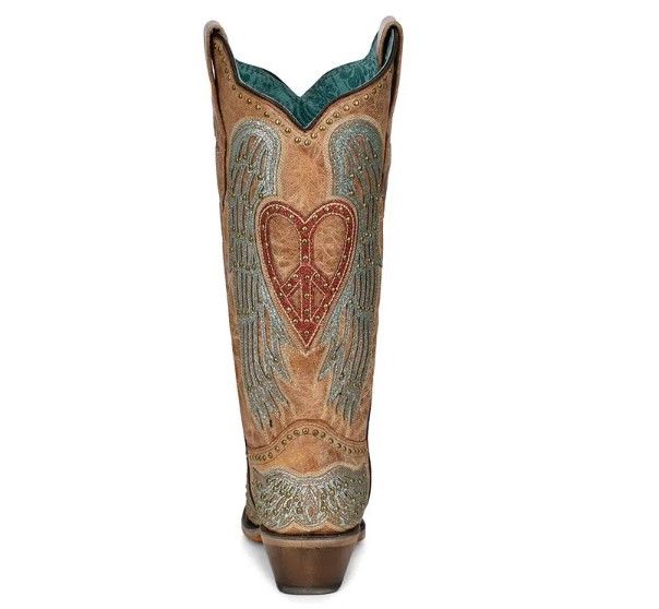 Women's Sand with Heart & Wings Snip Toe Cowboy Boots