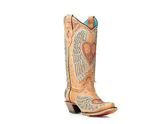 Women's Sand with Heart & Wings Snip Toe Cowboy Boots