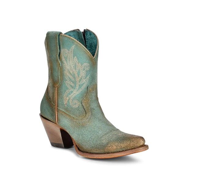 Mint Embroidery Ankle Boot with Gold Accents A4256