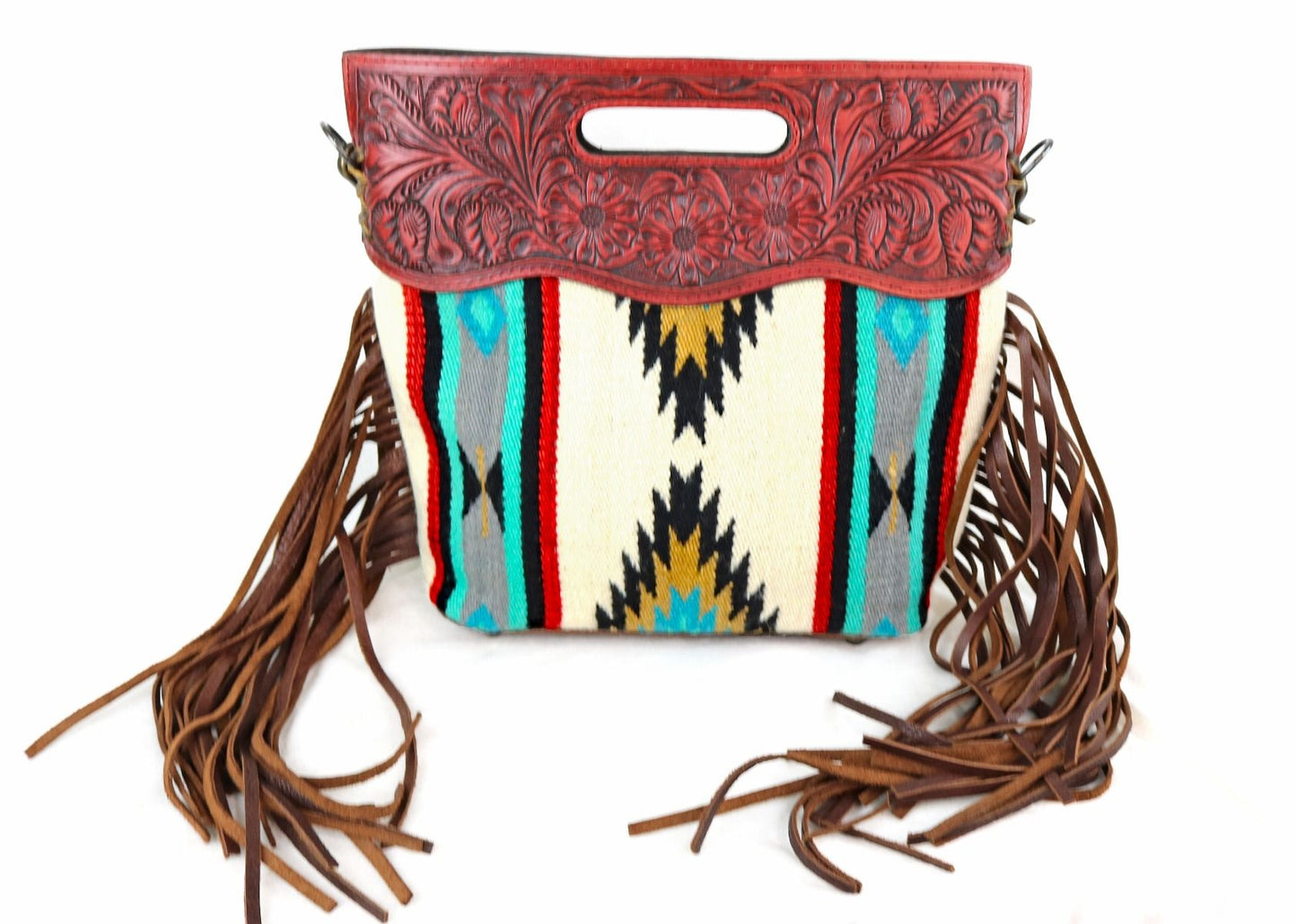 American Darling Aztec Cross Body with Red Tooled Leather ADBG247RedLeather