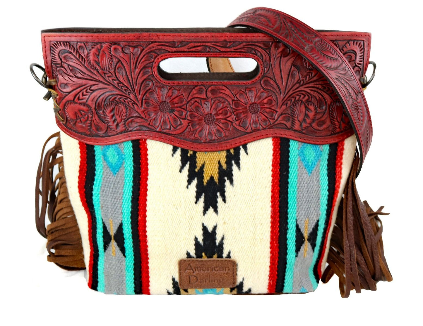 American Darling Aztec Cross Body with Red Tooled Leather ADBG247RedLeather