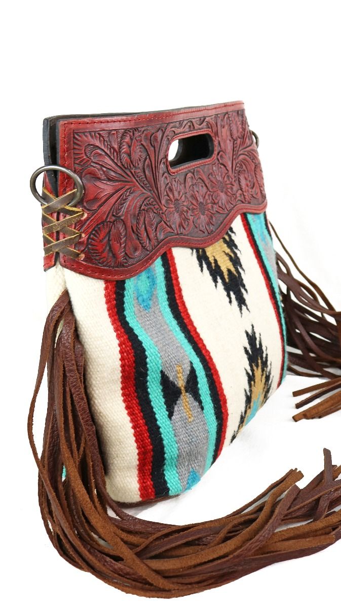 American Darling Aztec Cross Body with Red Tooled Leather ADBG247RedLeather