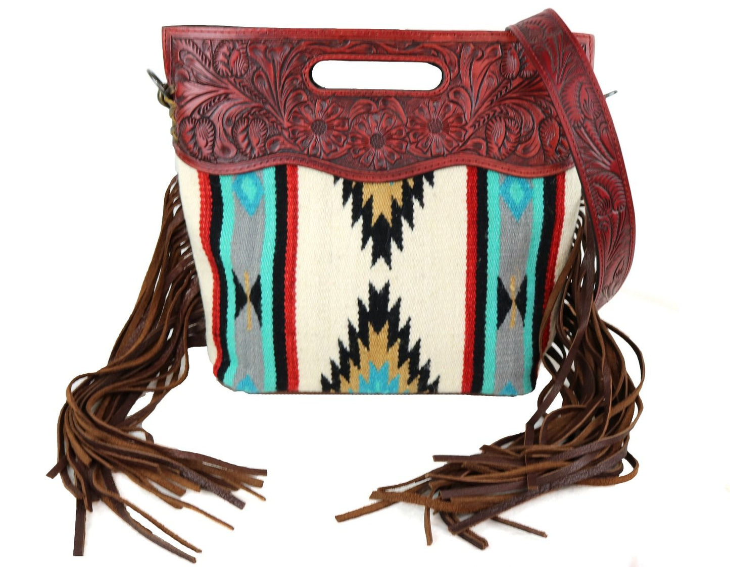 American Darling Aztec Cross Body with Red Tooled Leather ADBG247RedLeather