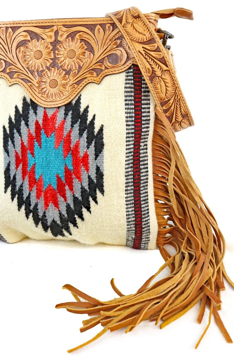 American Darling Aztec And Fringe Crossbody In Red And White ADBG298B