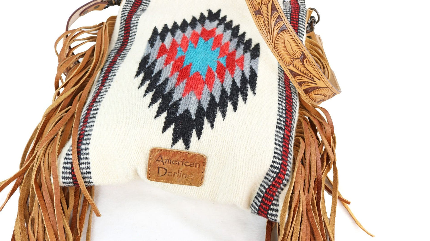 American Darling Aztec And Fringe Crossbody In Red And White ADBG298B