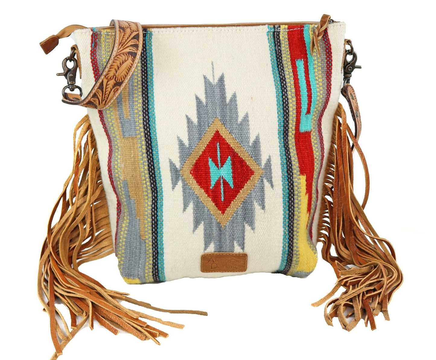 American Darling Cream Multi Colored Aztec Purse with Tooled Leather ADBG510TAND