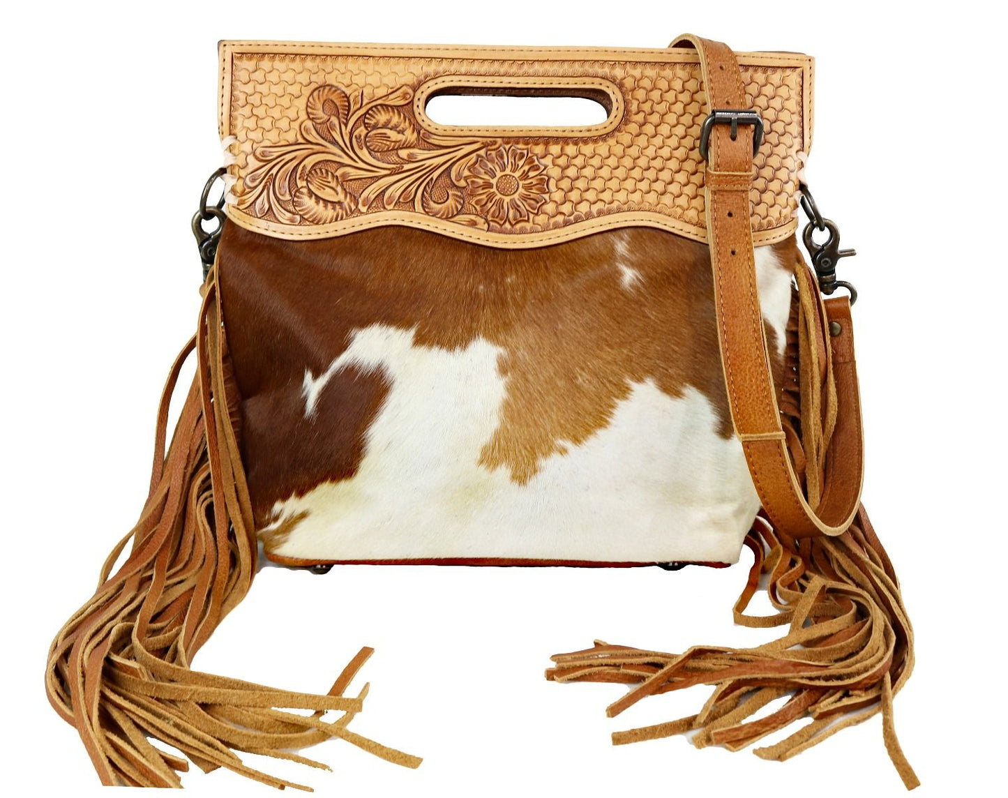 American Darling Cowhide CrossBody Clutch with Basket Weave Design