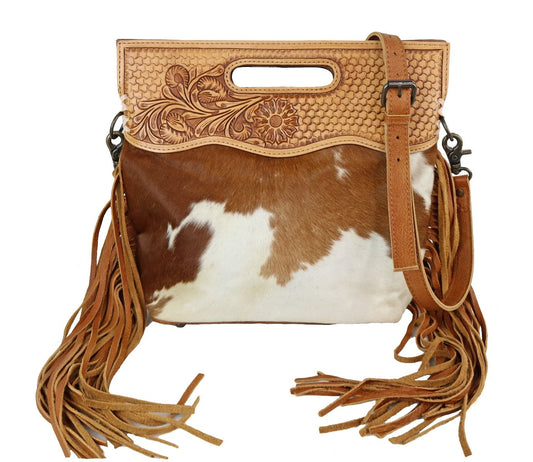 American Darling Cowhide CrossBody Clutch with Basket Weave Design