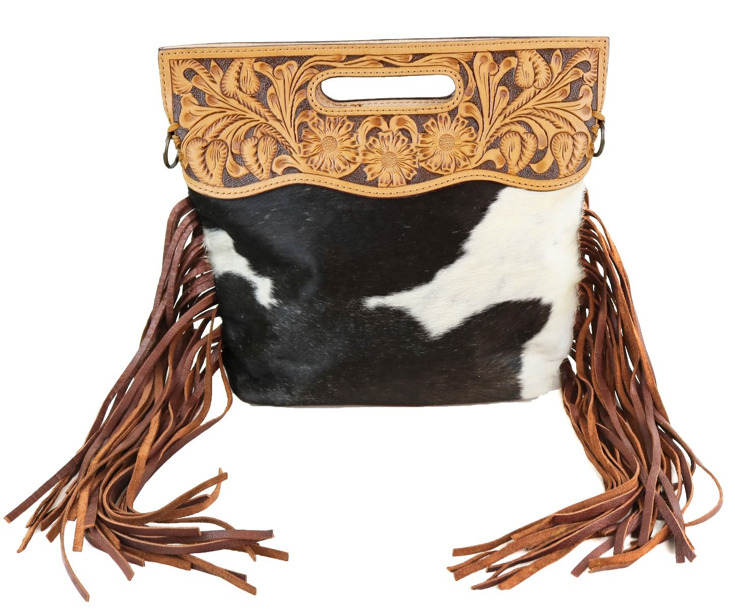 Cowhide And Fringe Crossbody In Brown ADBGS146BRW