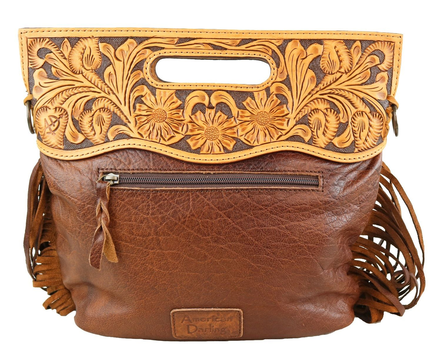 Cowhide And Fringe Crossbody In Brown ADBGS146BRW