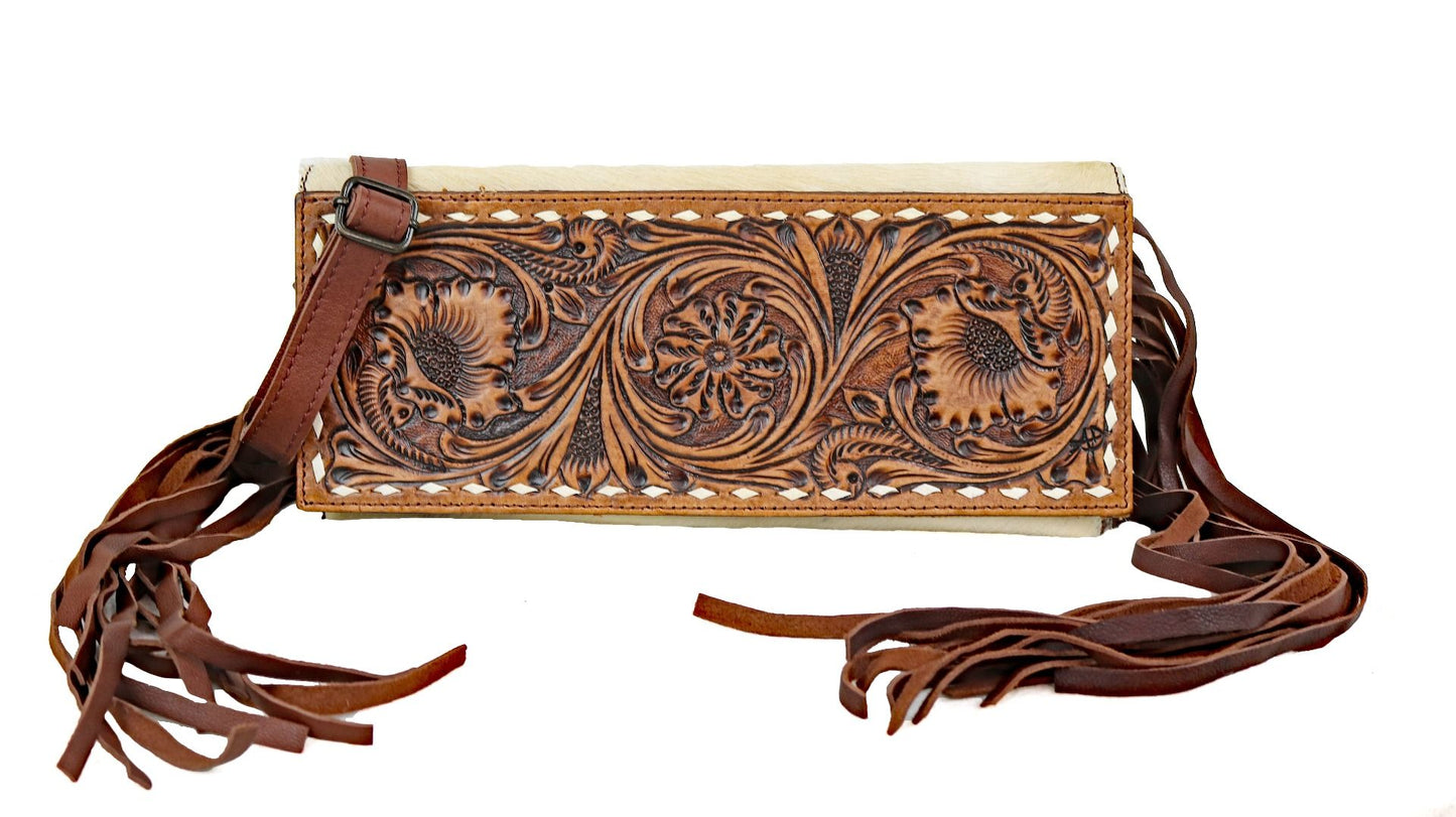 American Darling Envelope Tooled Clutch Crossbody with Fringe ADBGZ292