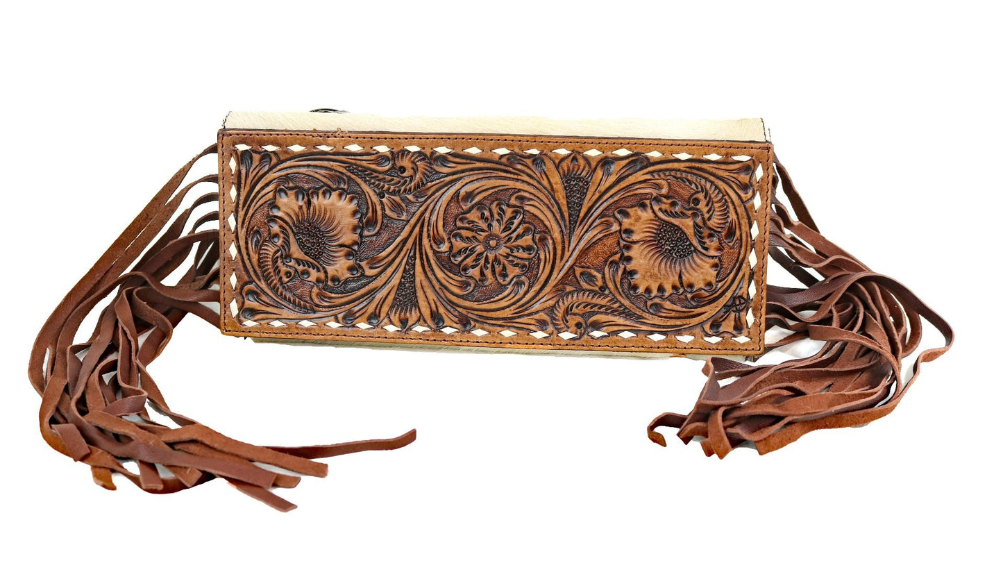 American Darling Envelope Tooled Clutch Crossbody with Fringe ADBGZ292