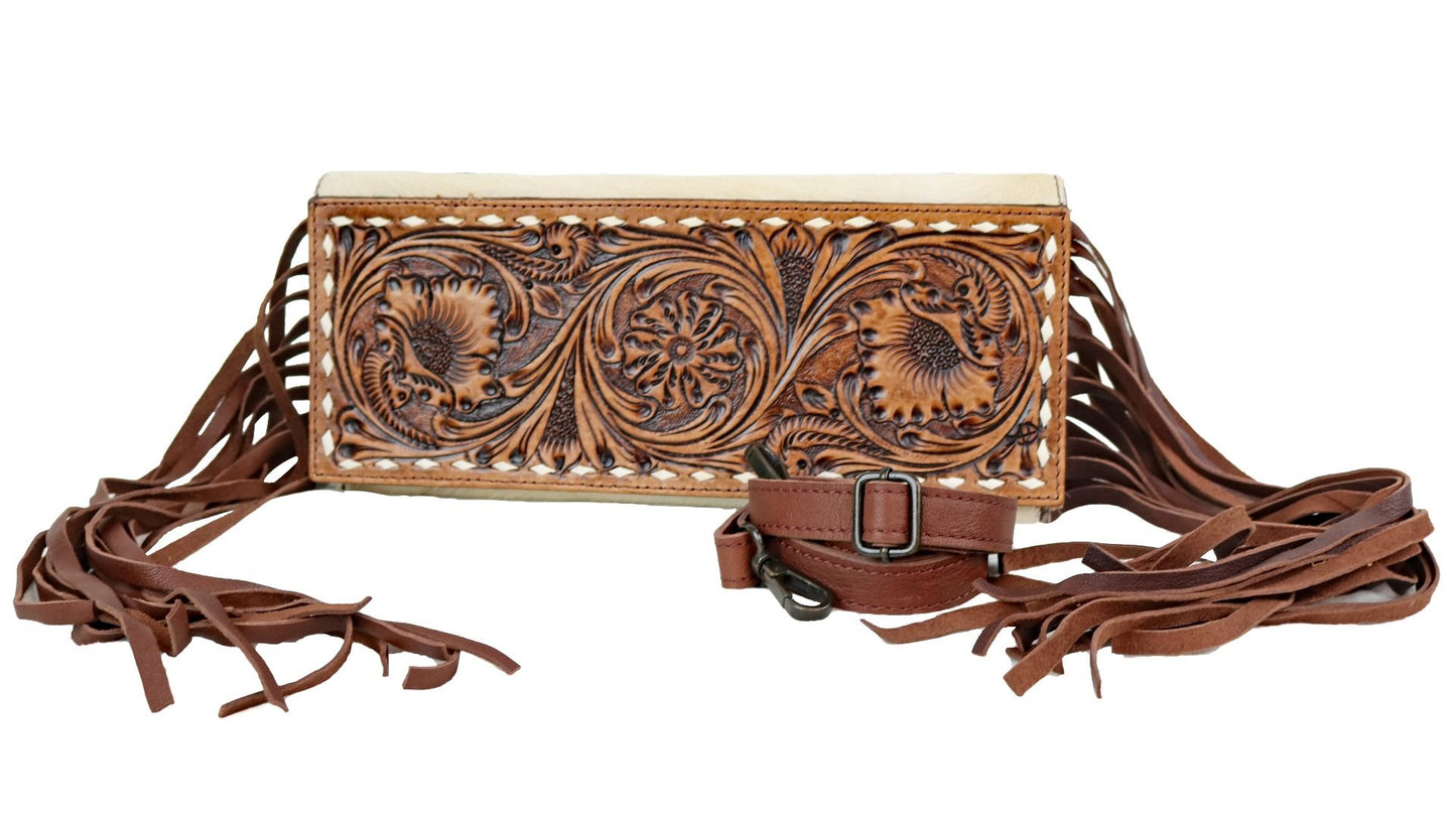 American Darling Envelope Tooled Clutch Crossbody with Fringe ADBGZ292