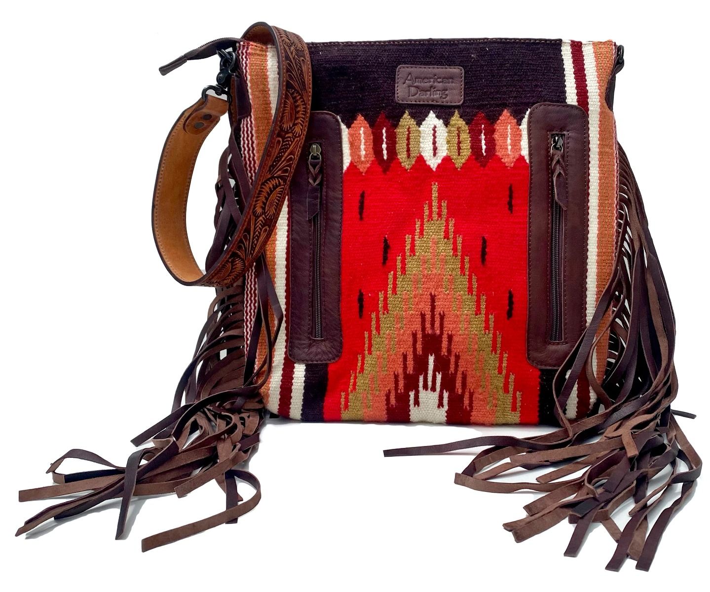 American Darling Aztec And Fringe Crossbody In Red  ADBGZ306E