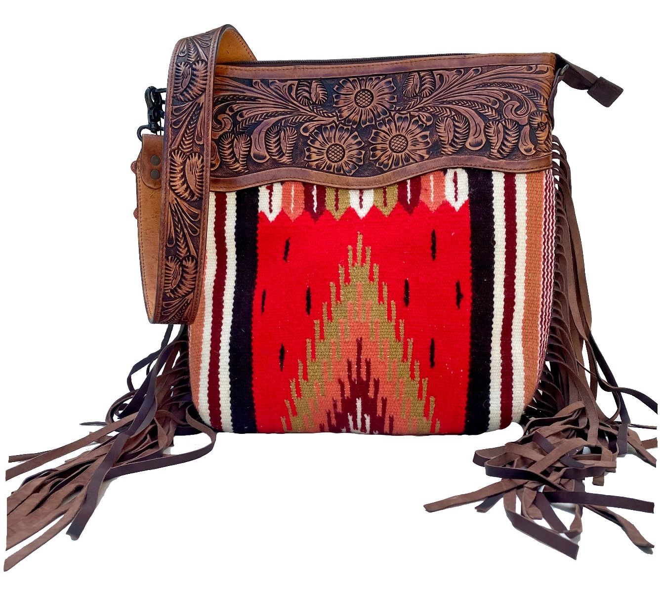 American Darling Aztec And Fringe Crossbody In Red  ADBGZ306E