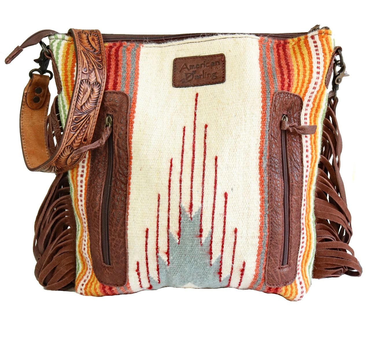 American Darling Aztec And Fringe Crossbody In Cream ADBGZ365