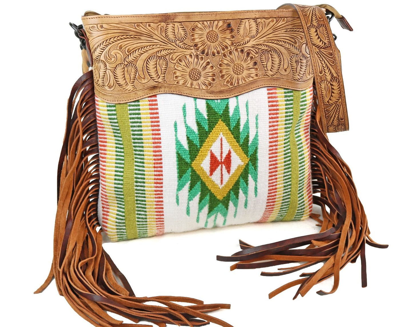 American Darling Aztec And Fringe Crossbody In Green ADBGZ580A