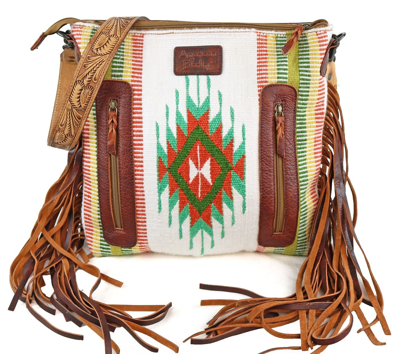 American Darling Aztec And Fringe Crossbody In Green ADBGZ580A