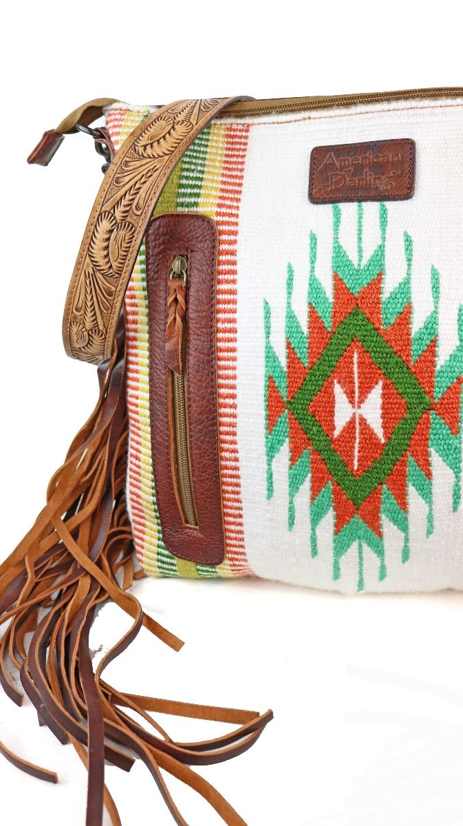 American Darling Aztec And Fringe Crossbody In Green ADBGZ580A