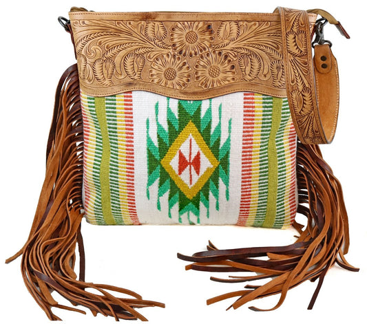 American Darling Aztec And Fringe Crossbody In Green ADBGZ580A