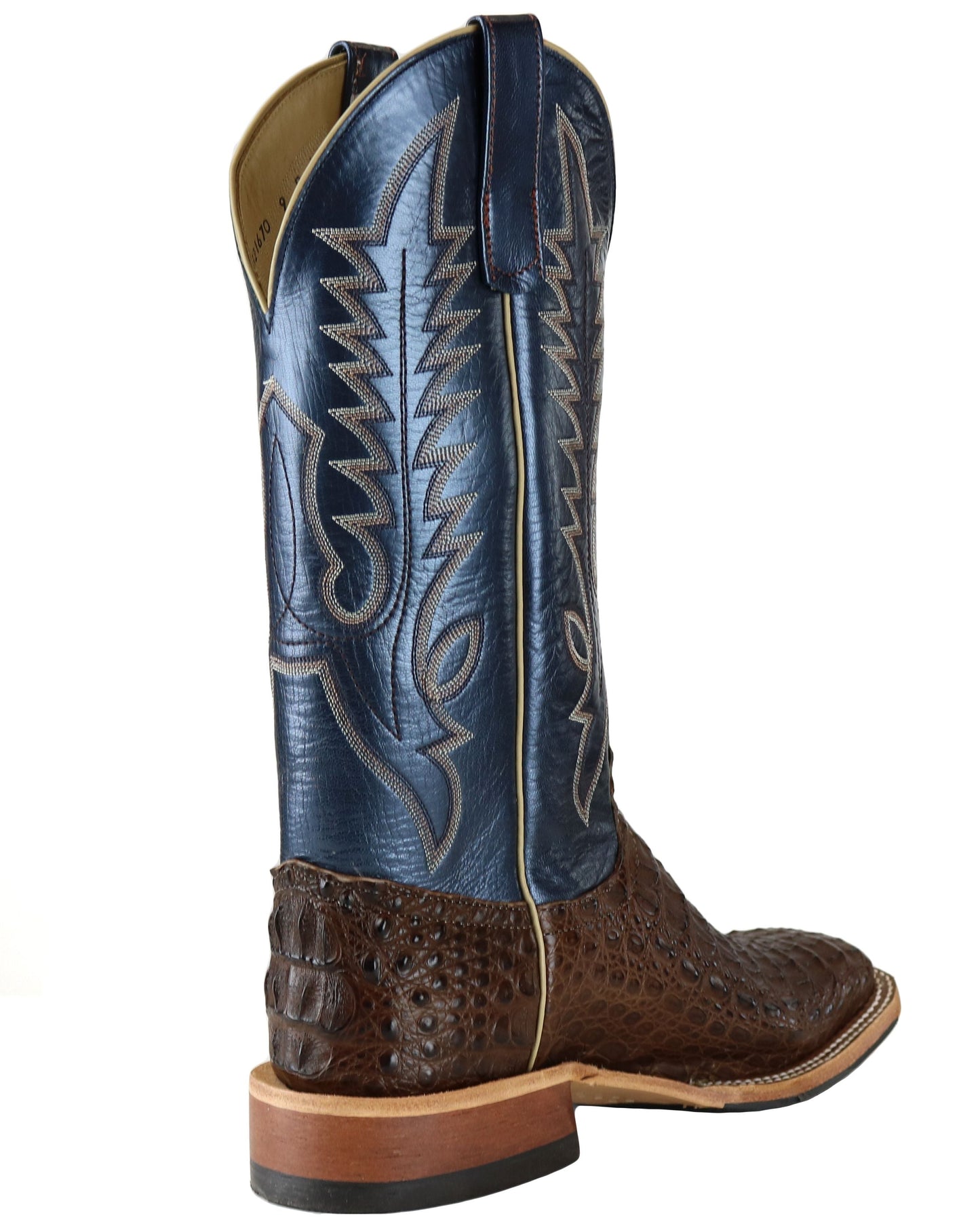 Anderson Bean Men's Square Toe Regal Blue Lustre Chocolate Lux Caiman Boots