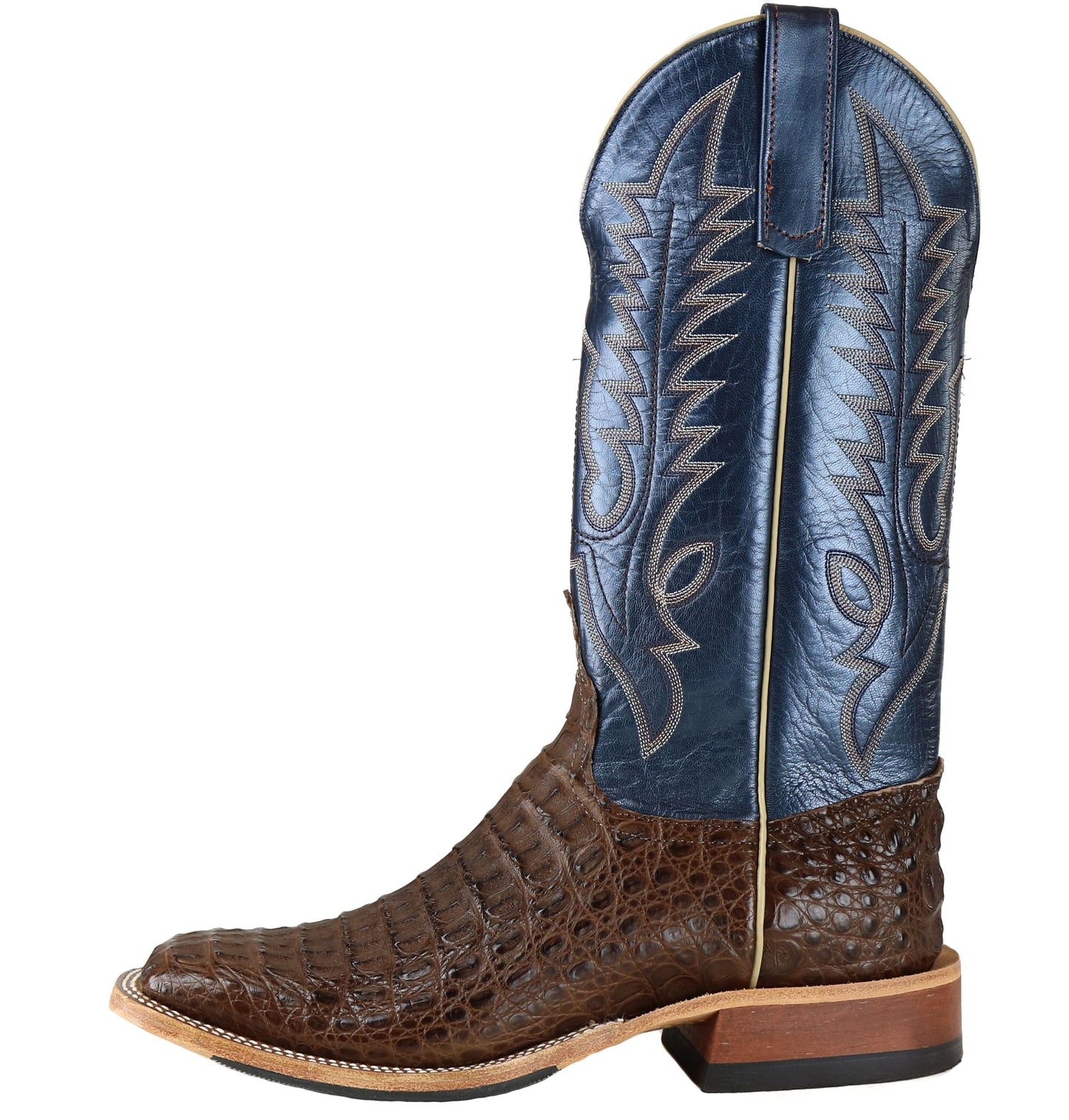 Anderson Bean Men's Square Toe Regal Blue Lustre Chocolate Lux Caiman Boots