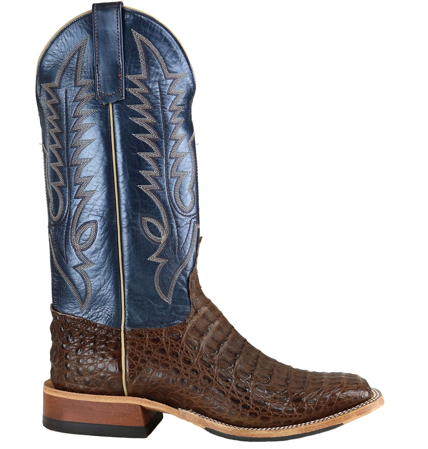 Anderson Bean Men's Square Toe Regal Blue Lustre Chocolate Lux Caiman Boots