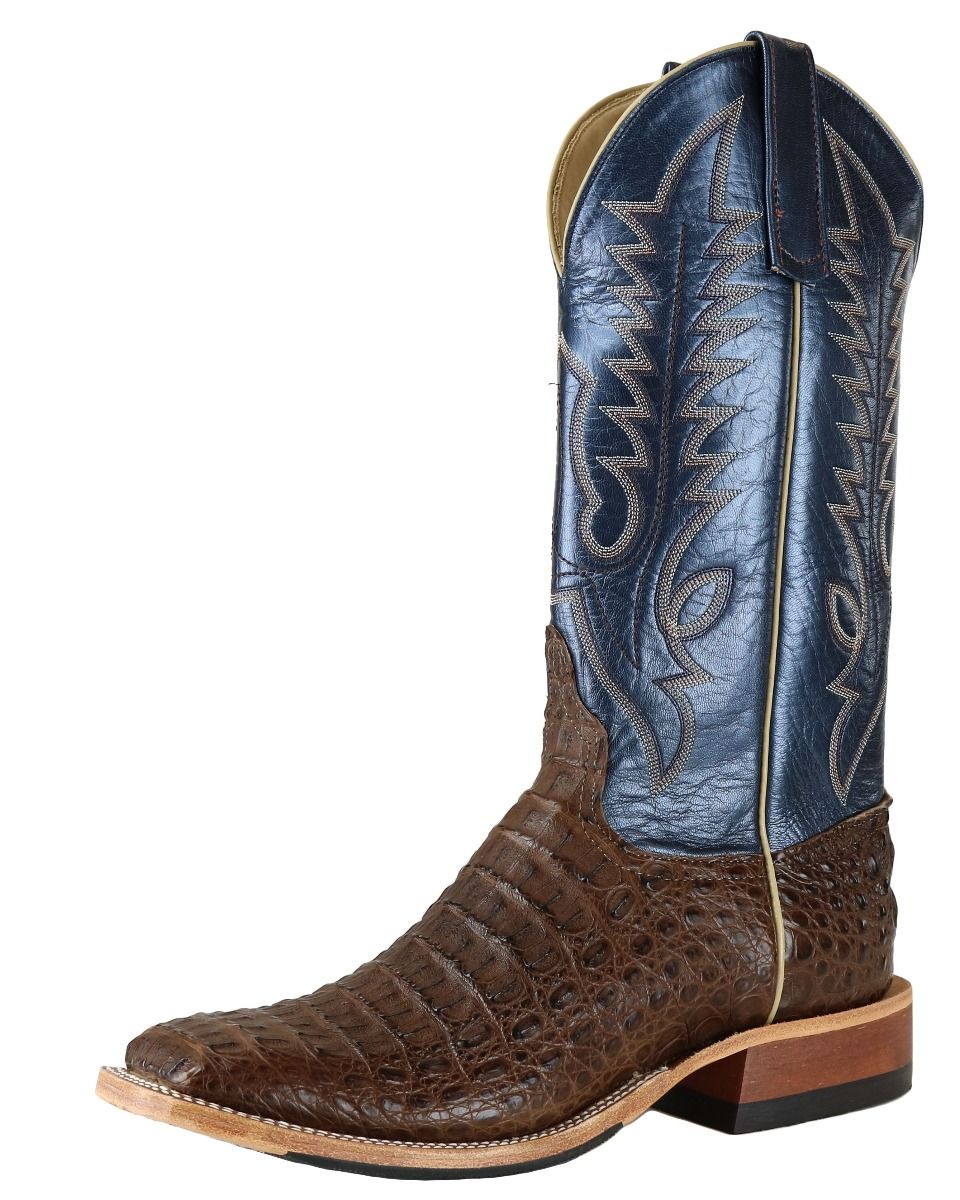 Anderson Bean Men's Square Toe Regal Blue Lustre Chocolate Lux Caiman Boots