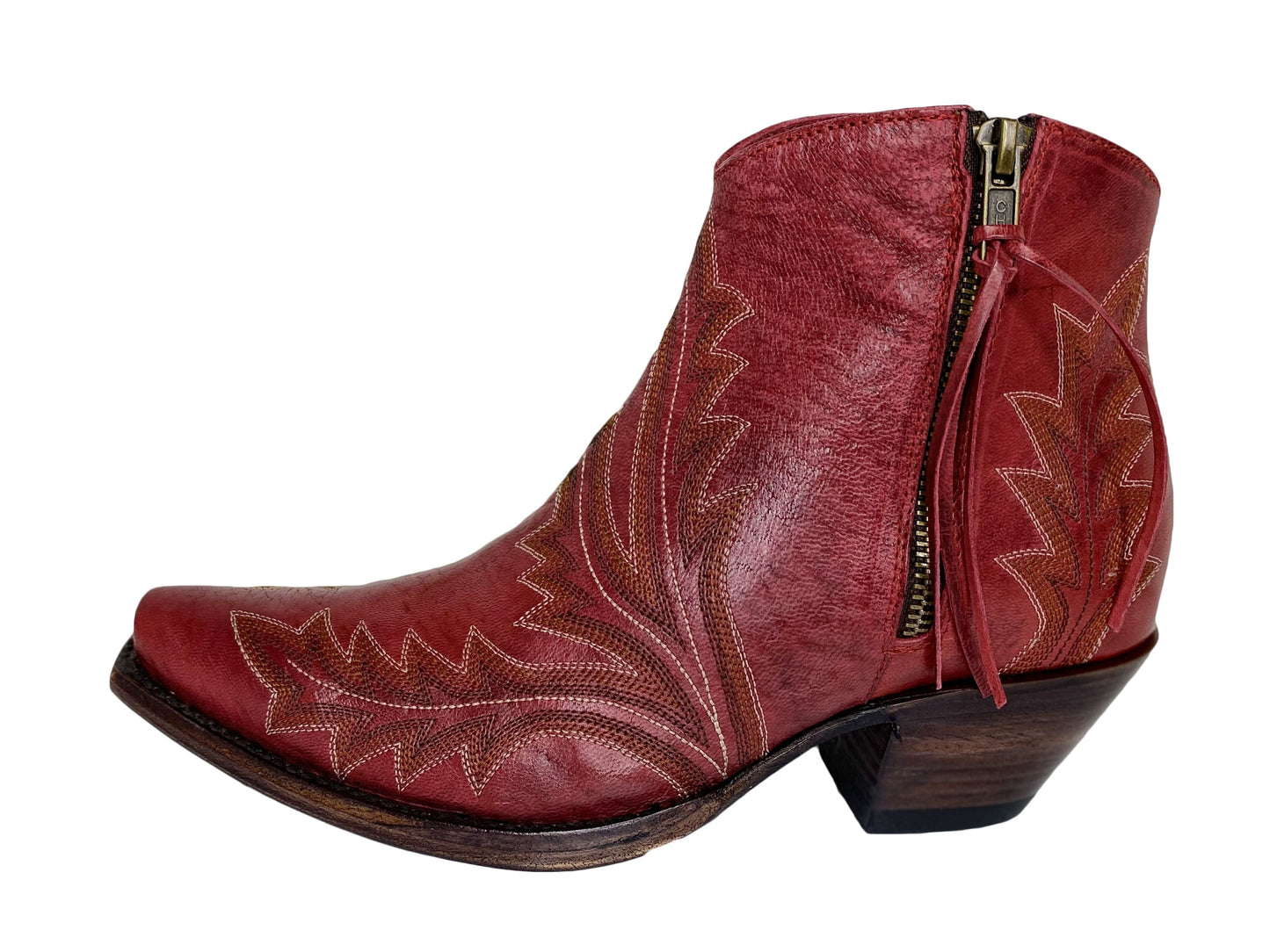 Allen's Boots Avery Embroidered Ankle Boot in Red