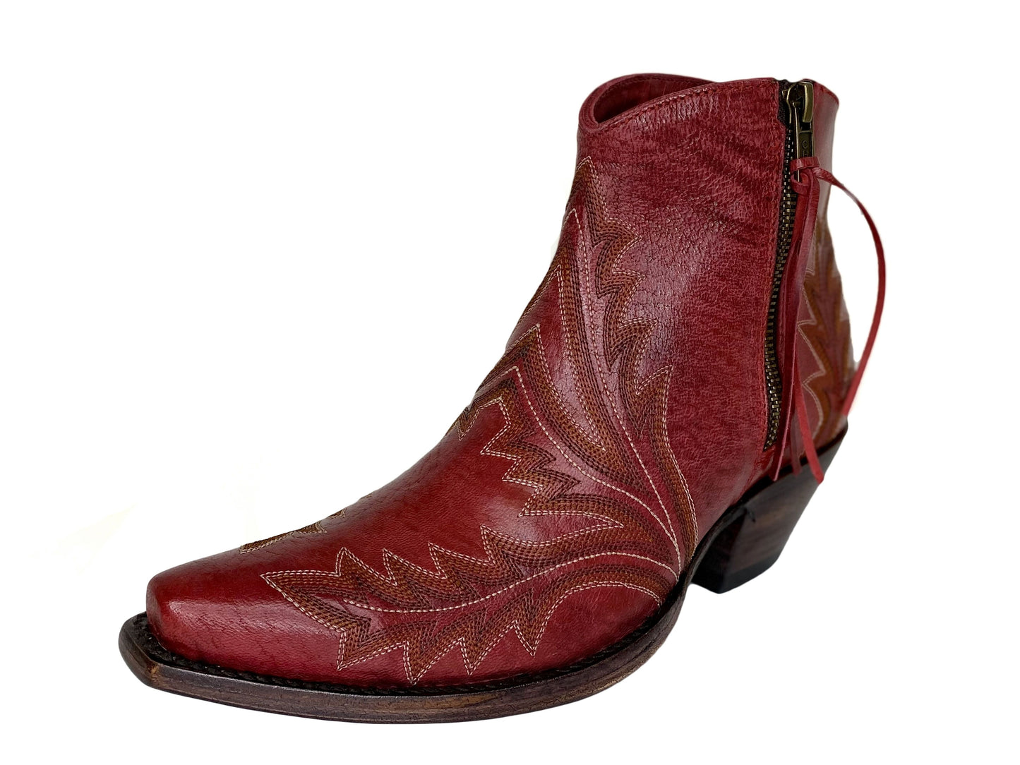 Allen's Boots Avery Embroidered Ankle Boot in Red