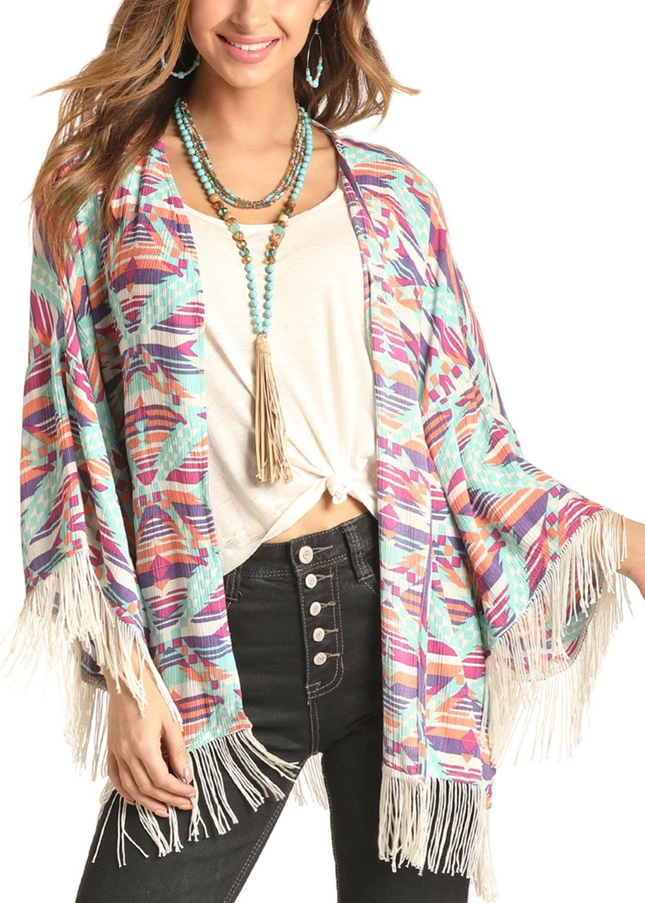 Rock and Roll Cowgirl Aztec Print Kimono B4K4516