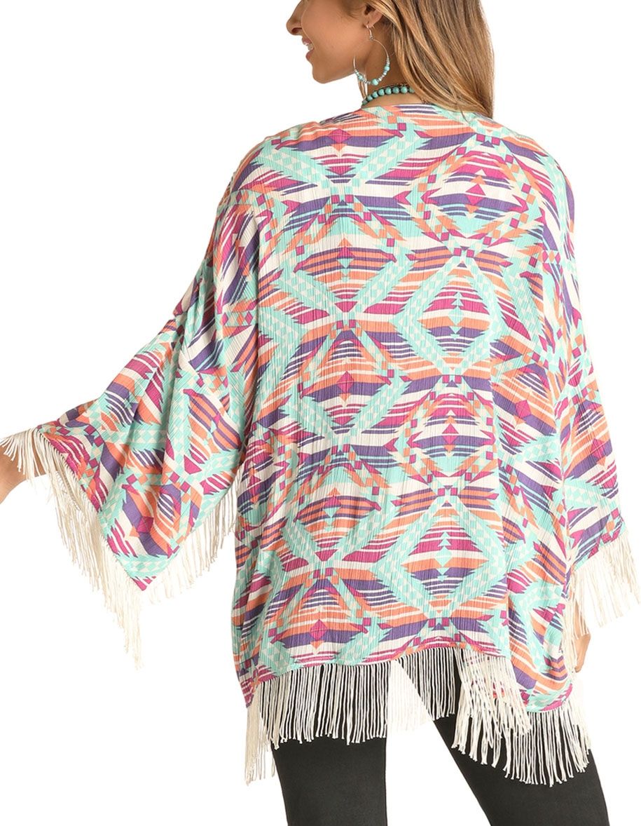 Rock and Roll Cowgirl Aztec Print Kimono B4K4516