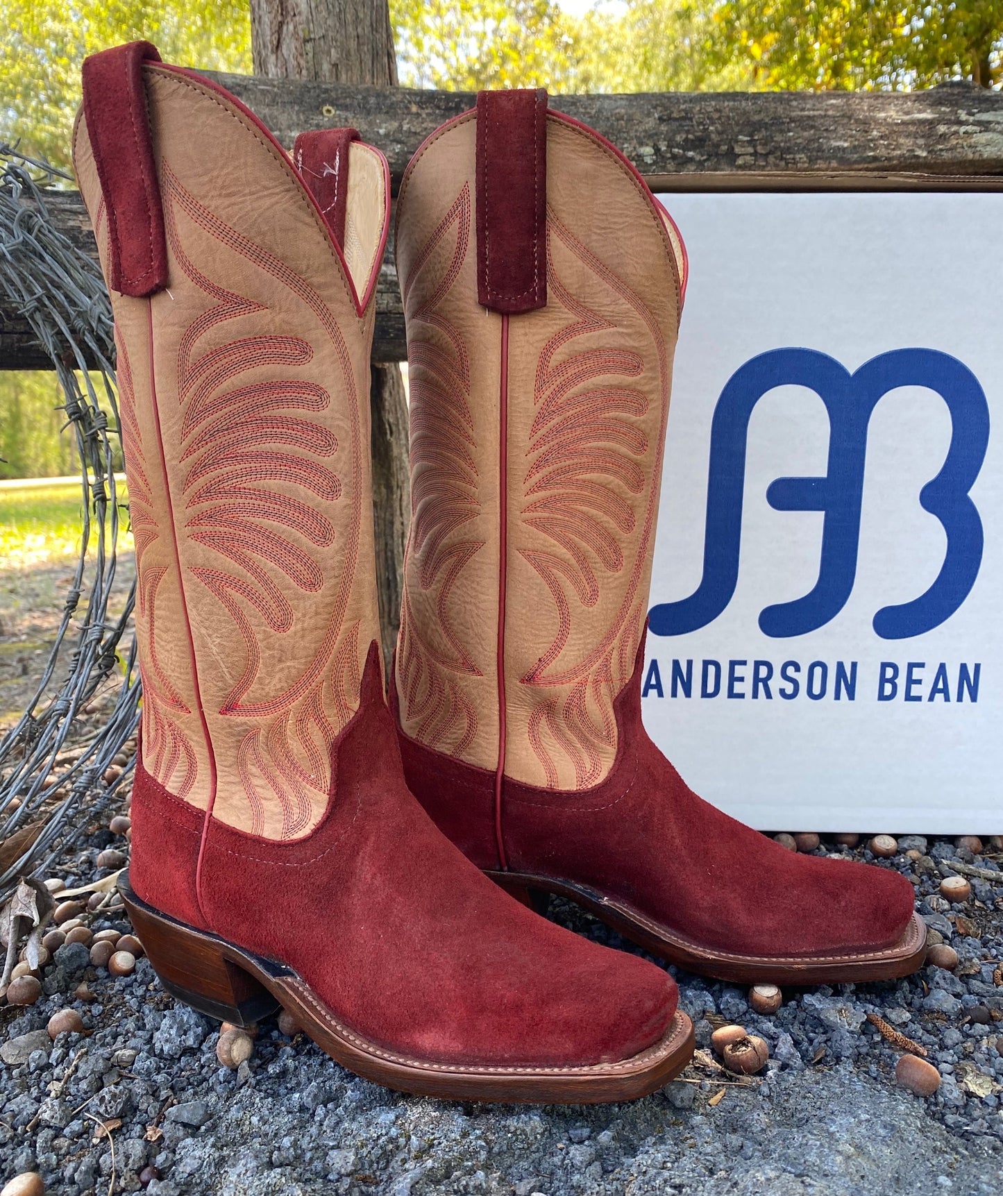 Anderson Bean Red Hot Waxy Red Roughout  Square Toe Boots