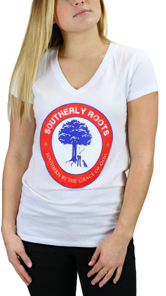 Southerly Roots Southern Belle Classic V Tee in White