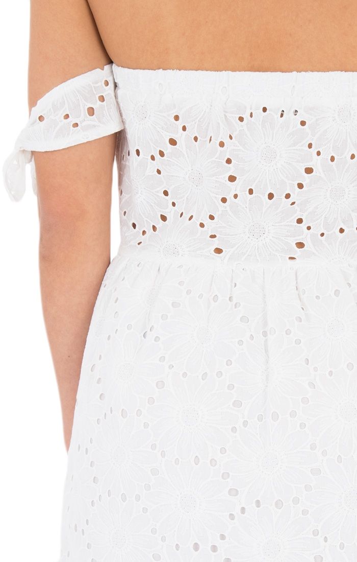 Black Swan Gemma Off The Shoulder Eyelet Dress in Snow White