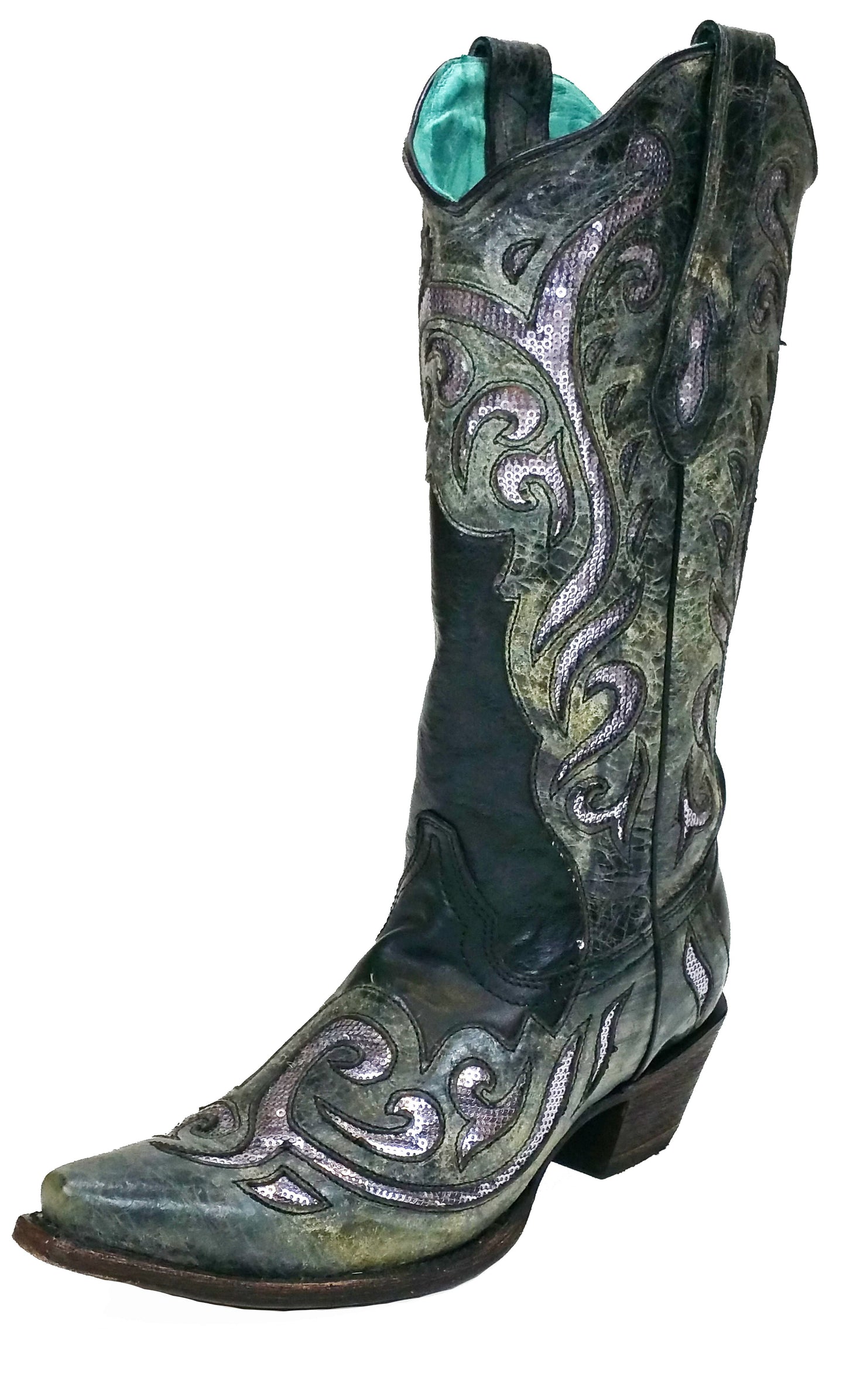 Corral Boots Black and Silver Sequins Inlay and Laser Cut Boot C2713