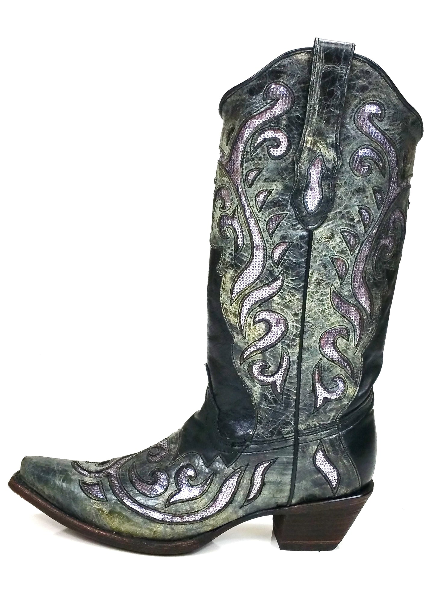 Corral Boots Black and Silver Sequins Inlay and Laser Cut Boot C2713