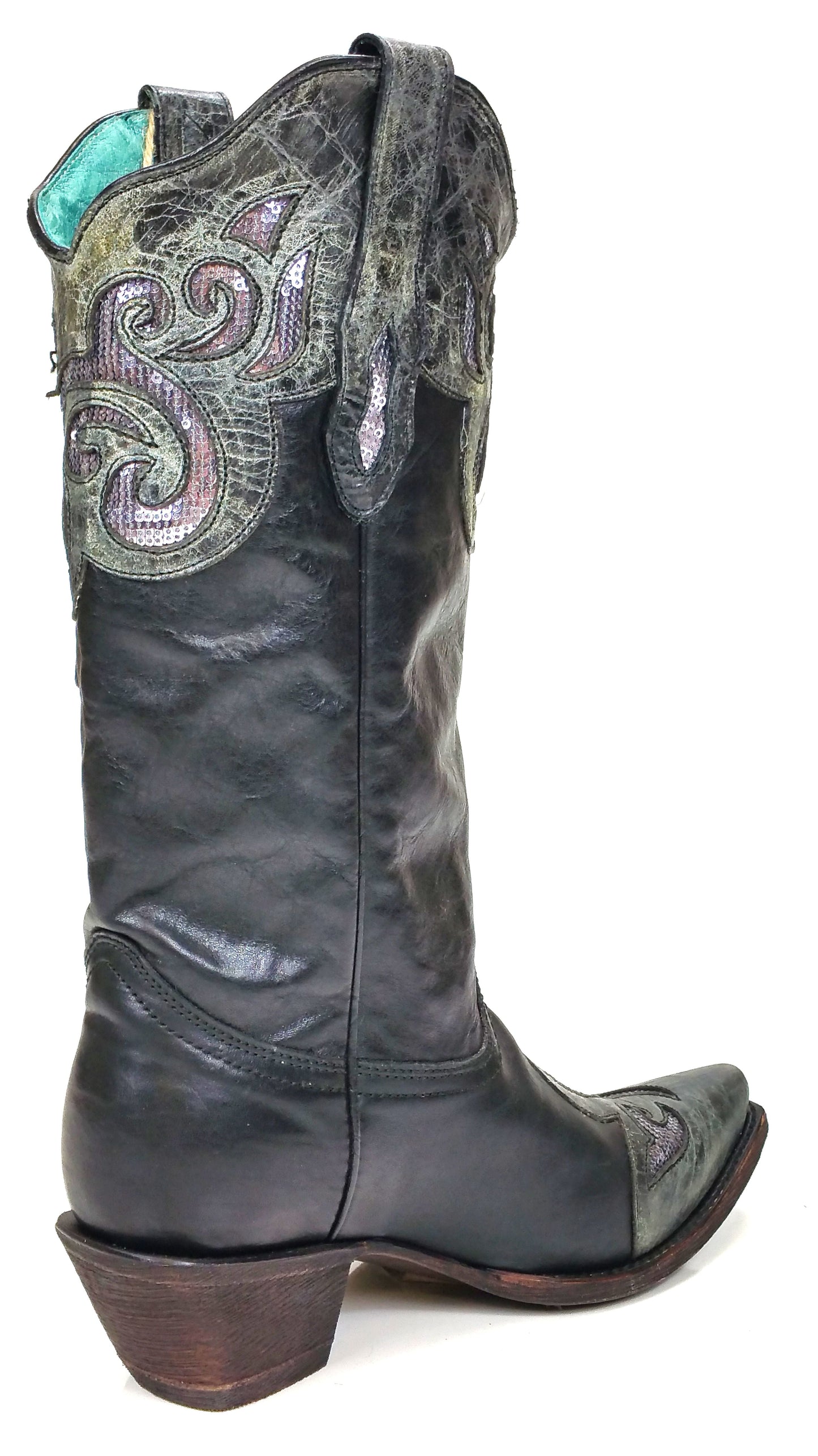 Corral Boots Black and Silver Sequins Inlay and Laser Cut Boot C2713